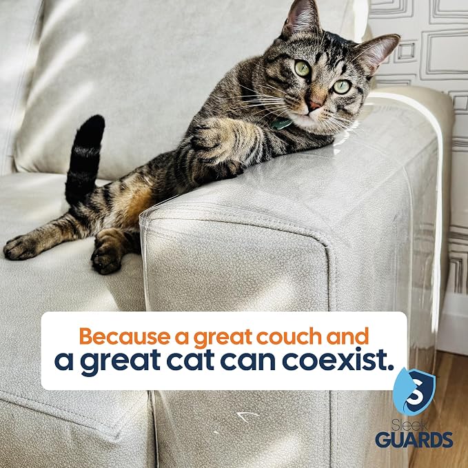 Cat Scratch Furniture Protector, 8-Pack Couch Protector from Cat Claws - Pre-Cut Clear Anti-Scratch Tape Sheets for Sofa Corner, Door & Wall, One-Sided Cat Deterrent