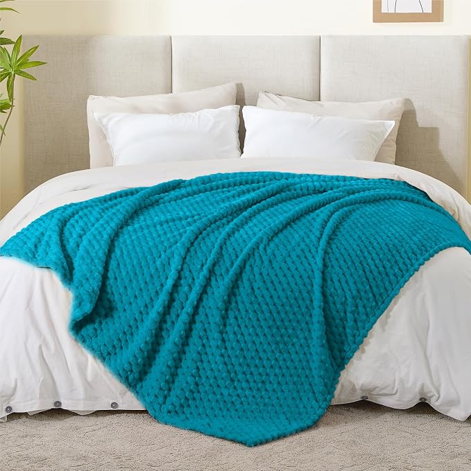 BEDELITE Jewel Blue Twin Blanket for Couch, Soft Cozy Gift for Women, 60*80 | 3D Jacquard Decorative Fleece Blanket, Super Soft Plush Throws, Cute Birthday Gift for Women & Men, Suitable for All Seasons
