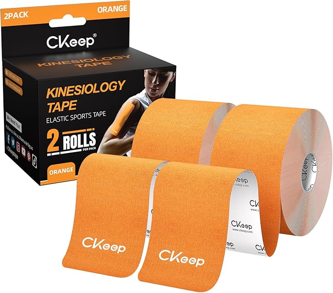 CKeep Kinesiology Tape, Uncut 2 Rolls, Original Cotton Elastic Premium Athletic Tape,Latex Free Hypoallergenic, 2inch x 16ft, Orange