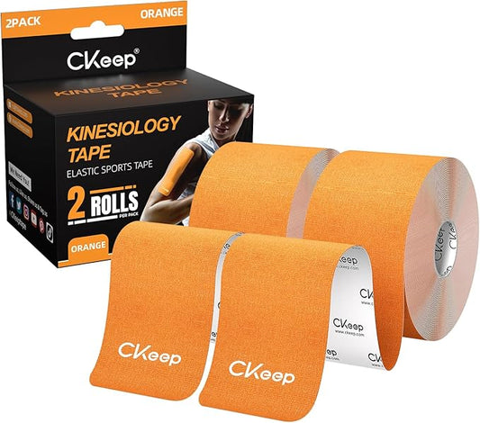 CKeep Kinesiology Tape, Uncut 2 Rolls, Original Cotton Elastic Premium Athletic Tape,Latex Free Hypoallergenic, 2inch x 16ft, Orange