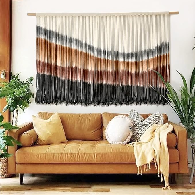 Macrame Wall Hanging Boho Wall Decor Large-Scale Tie-Dye Tapestry 57"W*35"L | Handmade Yarn Art, Fiber Wall Hanging, Large Wall Decor, Boho Style, for Living Room Bedroom Decor, Bohemian Home