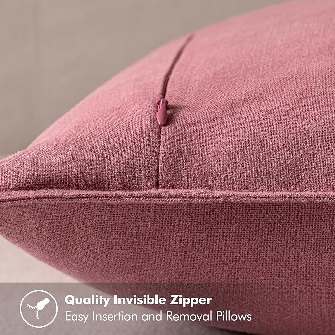 MIULEE Decorative Linen Euro Sham Pillow Covers 24x24 Cranberry Red | Boho Farmhouse Neutral Couch Throw Pillows for Bed, Pack of 2 Accent Modern Pillowcases, Sofa Livingroom Home Decor