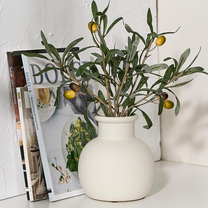 SIDUCAL Spotted Ceramic Modern Vase, 5.8 Inch Rustic Farmhouse Decorative Boho Terracotta Vase for Home Decor, Table, Living Room, Wedding, Shelf Decor, Mantel, Speckled White