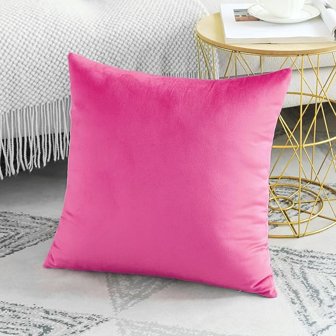 Artscope Luxury Velvet Pillow Covers Decorative Square Pillowcases Soft Solid Cushion Cases for Couch Sofa Bedroom Home Decor 24x24 Inch Hot Pink