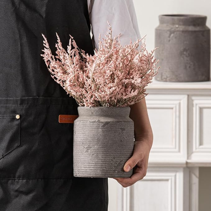 Ceramic Flower Vase 6.5 inch Farmhouse Rustic Vase for Home Decor Handcrafted Pottery Vase Small Terracotta Vases for Dining Table Fireplace Living Room Bathroom Wedding Centerpiece (S-Dark Gray)