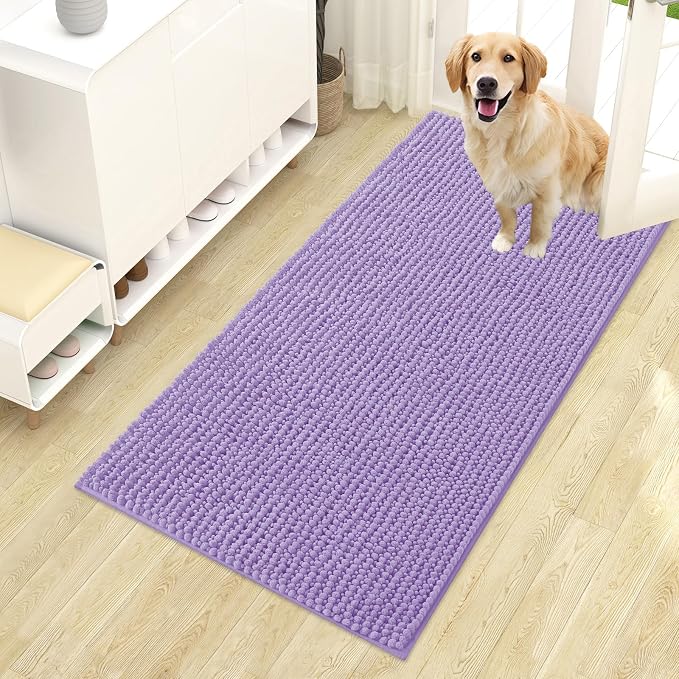 OLANLY Dog Door Mat for Muddy Paws 44x24, Extra Absorbent Chenille Mud Mat | Lavender, Absorbs Moisture and Dirt, Non-Slip Machine Washable Doormat, Quick-Drying Indoor Entryway Floor Mat for Dogs
