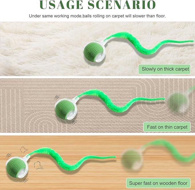 2 PCS Interactive Cat Toys for Indoor Cats, Fast Rolling on Carpet Flash and Motion Activated Cat Balls for Bored Indoor Cats