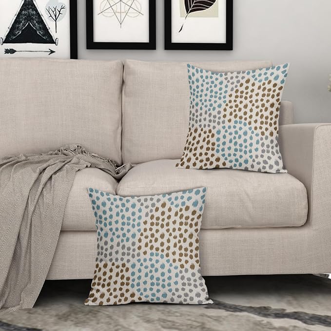 Brown Blue Pillow Covers 18x18 Set of 2 Boho Design Gray Polka Dot Throw Pillows Modern Art Trendy Print Decorative Outdoor Pillowcase Square Cushion Cover Linen Pillow Case for Home Sofa Couch Bed