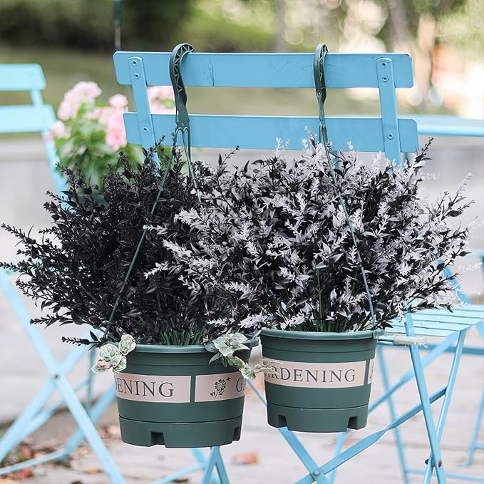 RECUTMS 20 Bundles Fake Black Decor Artificial Greenery Outdoor Flowers | Autumn Plastic Shrubs,Fake Plants,UV Resistant, Indoor/Outdoor Use, Hanging Fall Decorations,Halloween,Black Wedding