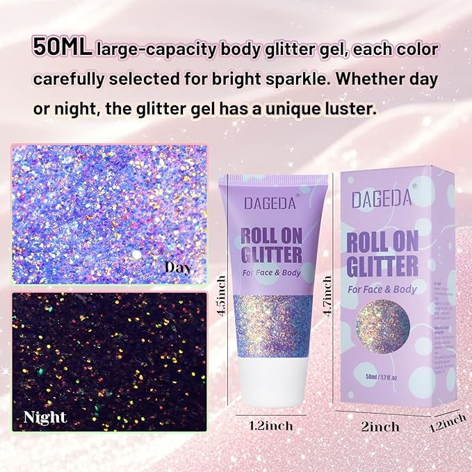 DAGEDA 50ml Roll-on Body Glitter,Holographic Eye Face Hair Glitter Gel for Festival Outfit Mermaid Accessories,Chameleon Color Body Shimmer Makeup Rave Outfits Accessories for Women (Mermaid)