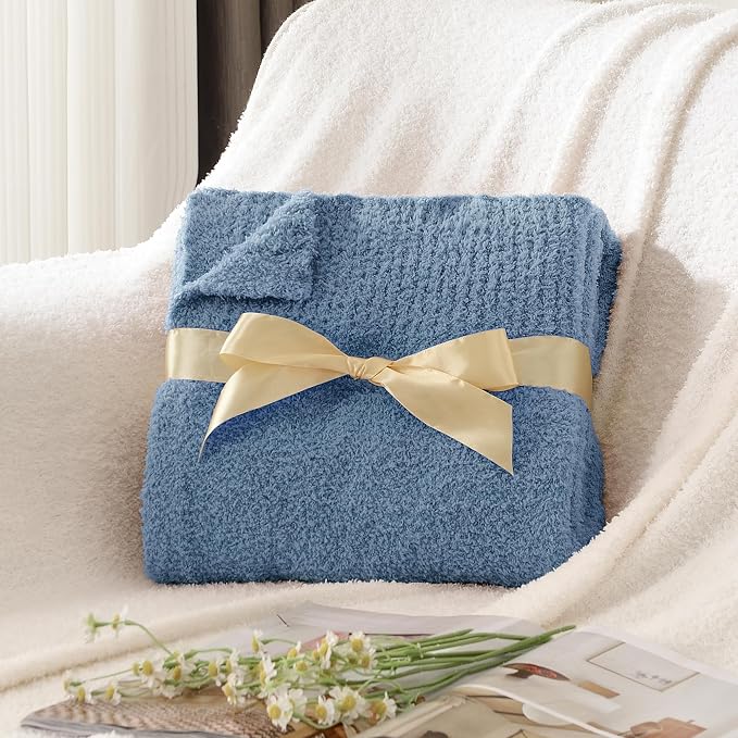 Dusty Blue Throw Blanket, Soft Fluffy Fuzzy Knit Blanket for Couch Bed Sofa, Cozy Plush Warm Blanket for Bedroom Living Room, Spring Home Decor, 50x60 Inches
