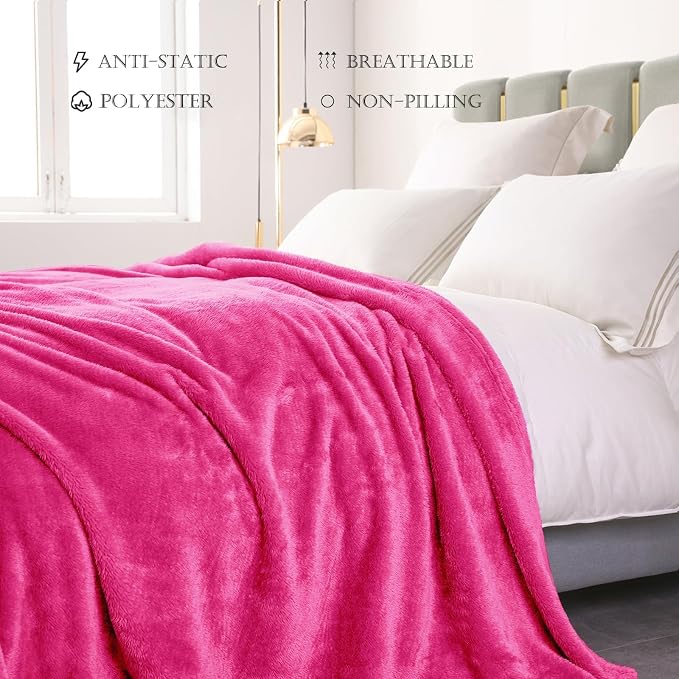 Exclusivo Mezcla Fuzzy Plush Fleece Bed Blanket King Size, Hot Pink | 104x90 Inches, Super Soft and Cozy Bed Blanket, Fluffy Decorative Bedding for Livingroom, Bedroom, All Season