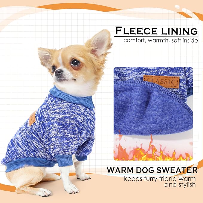 2 Pieces Dog Sweaters for Small Dogs Dog Clothes Female Winter Fleece Puppy Sweaters Warm Pet Outfit for Yorkie, Chihuahua, Bulldog, Dachshund, Pug