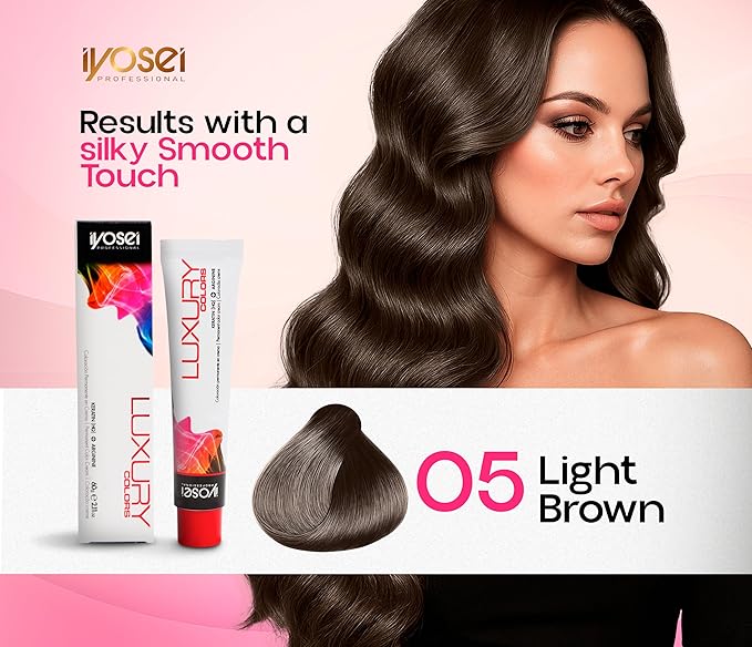 Iyosei Professional Luxury Color #5 Light Brown Permanent Hair Dye – Cream Hair Color with Micropigmentation & Keratin – Long Lasting Light Brown Shade for Women – Full Coverage