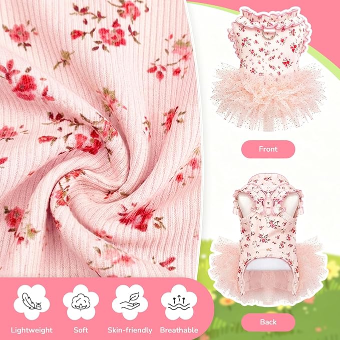 Dog Dresses for Small Dogs Girl,Floral Dog Tutu Dress,Pet Clothes for Puppy Small Cats Cute Dog Princess Skirt for Female Pet Birthday Party Outfit（Pink,XX-Large）