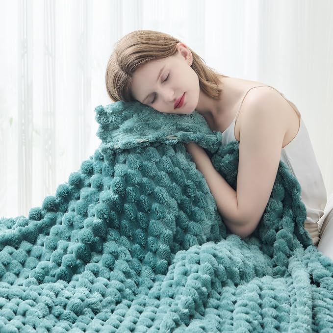NEWCOSPLAY Fleece Clouds Cozy Twin Blanket for Couch, Light Teal, 60"x80" | Premium Silky Flannel Blanket, Soft Lightweight Fluffy Throw Blanket for Bed Sofa Decor, Gift for All Season Use