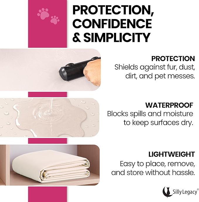 Thin Reversible Waterproof Protective Cover or Liner for Bed or Couch, for Dogs and Cats, Babies; Incontinence, Dirt, Drool (King Size, 100 x 96 inch) (Beige)