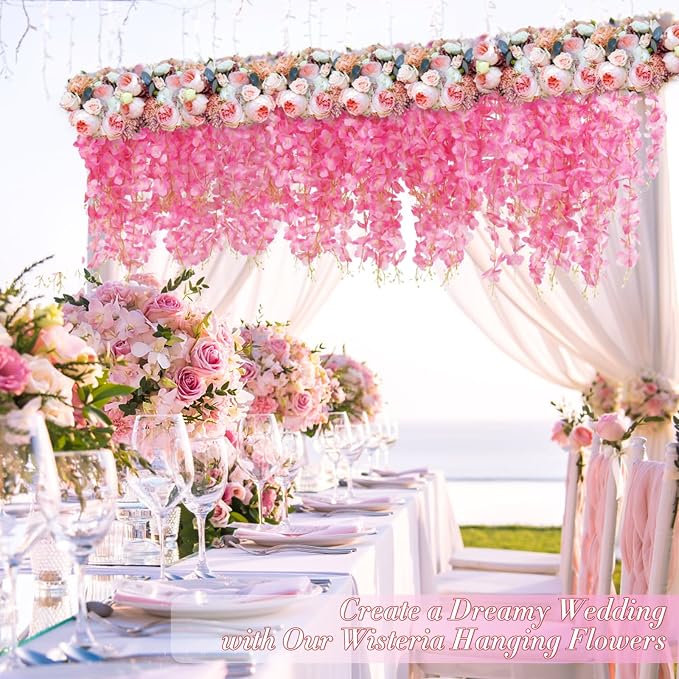 36 Pack Wisteria Hanging Flowers, 3.6 Feet/Pcs Pink Wisteria Artificial Flowers, Fake Flowers Garland, Hanging Vines for Bedroom Wedding Home Party Wall Decoration