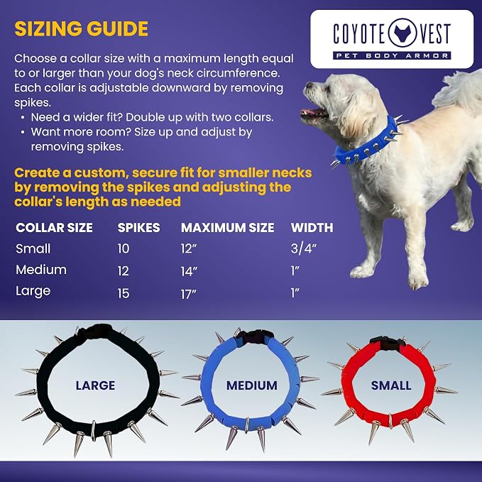 CoyoteCollar Spike Dog Collar, Adj/Replaceable Spikes, Medium, Blue