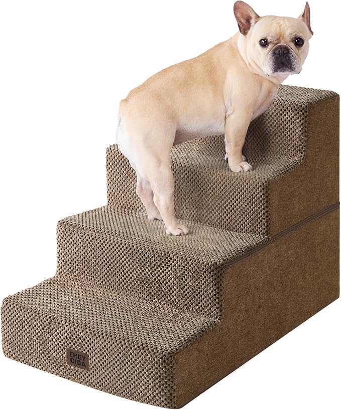 EHEYCIGA Dog Stairs for Bed 18" H, 4-Step Dog Steps for High Bed, Camel | Pet Steps for Small Dogs and Cats, Non-Slip Balanced Pet Ramp Indoor