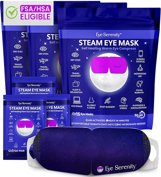 Eye Serenity Steam Eye Mask, Heated Eye Mask, Self Heating Warm Compress for Dry Eyes, Fast Relief for Stye, Puffy Sensitive Eyes, Moist Heat, Mothers Day Gifts for Women and Men - Unscented