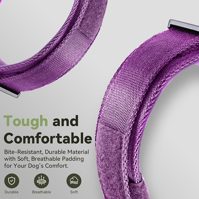 2026 Upgrade Waterproof Tactical AirTag Dog Collar, Built in AirTag Holder | Comfortable Control Handle, Quick Release Metal Buckle, Durable 1000D Nylon, For Medium to Large Dogs, Purple, XL