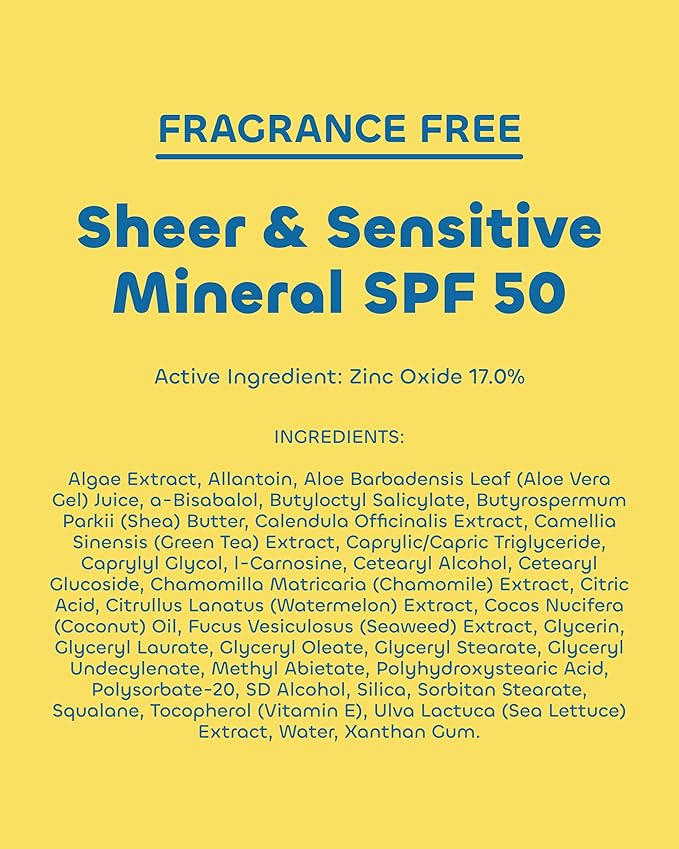 Seaweed Bath Co. Sheer Mineral Sensitive SPF 50 Broad Spectrum Sunscreen Spray - Fragrance Free, Non-Nano, Skin-Friendly Formula - 6 oz (Pack of 2)