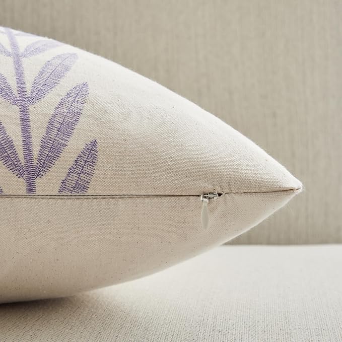 Farmhouse Leaves Lumbar Pillow Covers Set of 2, 12x20in Mixed Purple