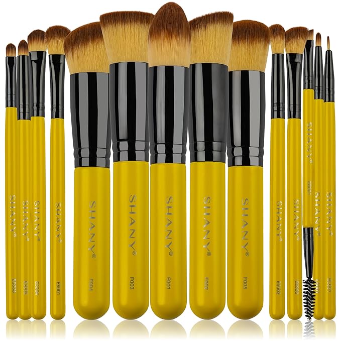 SHANY14 Piece Makeup Brush Set – Elite Cosmetics Brush Collection - Complete Kabuki, Eyes, Face, powder, foundation Makeup Brush Set - Canary