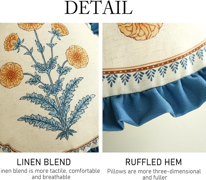 Linen Round Throw Pillow Cover,Set of 2,Diameter 16"-Estevan D | Designer French Elegant Pillow Cover,Concealed Zipper Design,Sofa,Bedroom,Living Room,Lounge Chairs,All Season Home Decor