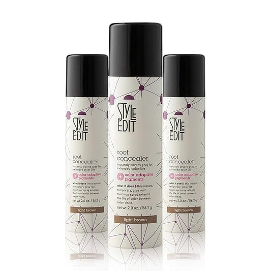 Style Edit Root Concealer Touch Up Spray | Instantly Covers Grey Roots | Professional Salon Quality Cover Up Hair Products for Women |Light Brown 2 Ounce (Pack of 3)