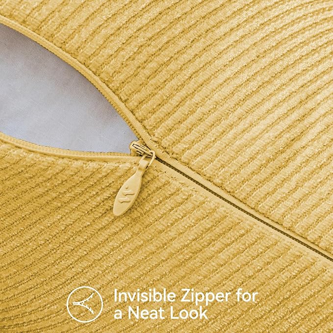 Fall Decorative Throw Pillow Covers Pack of 2,16x16 Inch Mustard Yellow | Twill Chenille Cushion Covers for Sofa Living Room Couch Bed