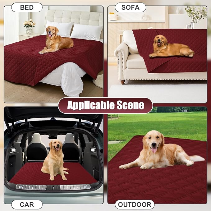 Smiry Waterproof Reversible Pet Couch Covers for Dogs | Pet Friendly, Soft Fabric, Washable Sofa Furniture Protector for Dogs Cat Kids, Checkered (30"x70", Wine Red/Wine Red)