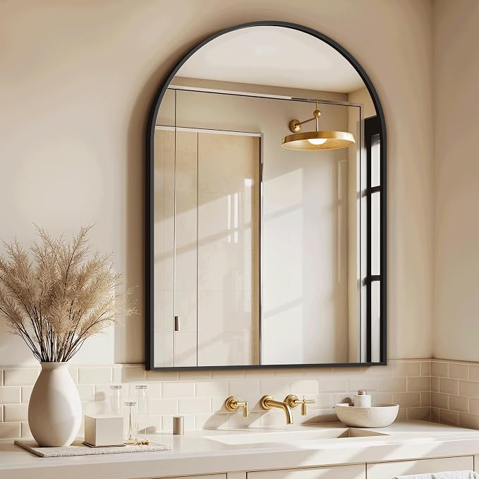 Arched Bathroom Mirror for Wall, 30" x 20" Metal Frame Vanity Mirror, Black | Aluminium Alloy Frame, HD Shatterproof Glass, for Bathroom Over Sink , Entryway, Bedroom, Living Room