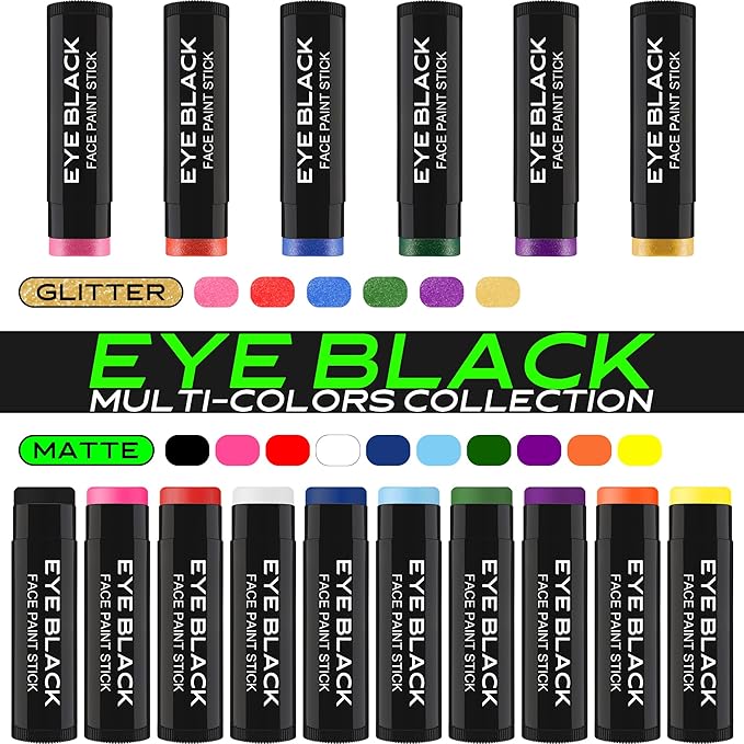 RED Glitter Eye Black Stick, Anti-Glare Eyeblack for Baseball Football Softball Lacrosse Accessories, Sweat-Proof Sport Face Paint, Smooth & Long Lasting, Rich Full Coverage Shimmery Color