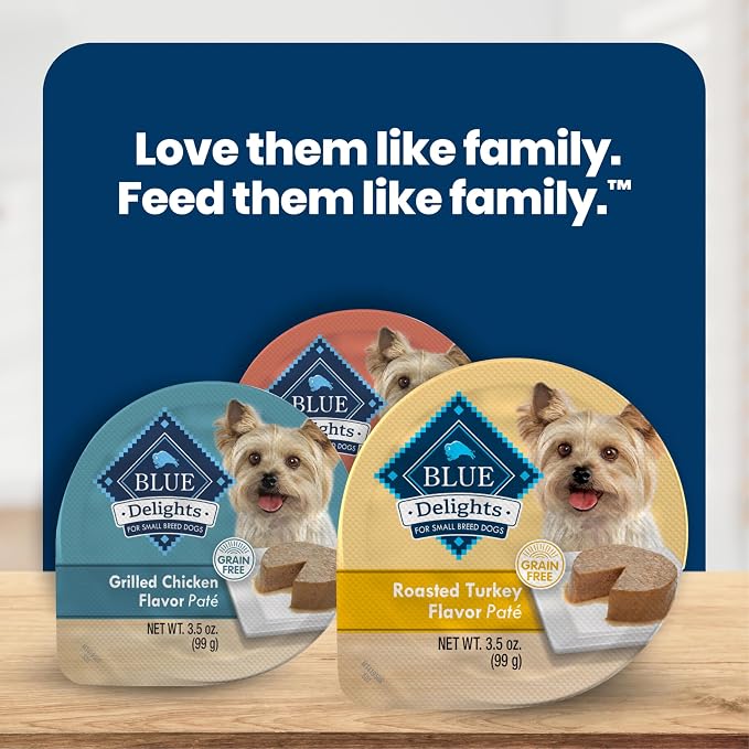 Blue Buffalo Delights Variety Pack Small Breed Wet Dog Food, 3.5 oz, 12 ct | Roasted Turkey & Grilled Chicken (6 of Each), Grain-Free, Pate Style, No Corn, Wheat, or Soy