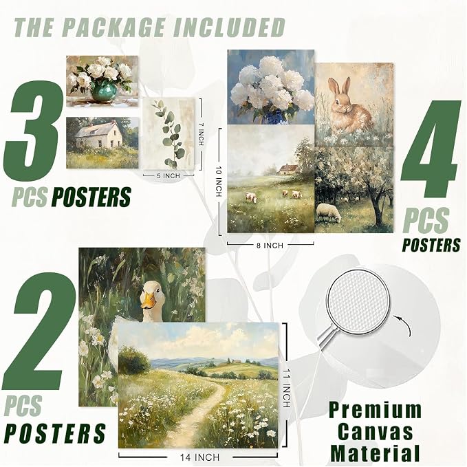 KBKBART 9pcs French Decor For Home - Country French Wall Art Posters, Easter Bunny Goose Pictures,Vintage Art Gallery Wall Prints Landscape Painting For Bedroom Decor(Unframed)