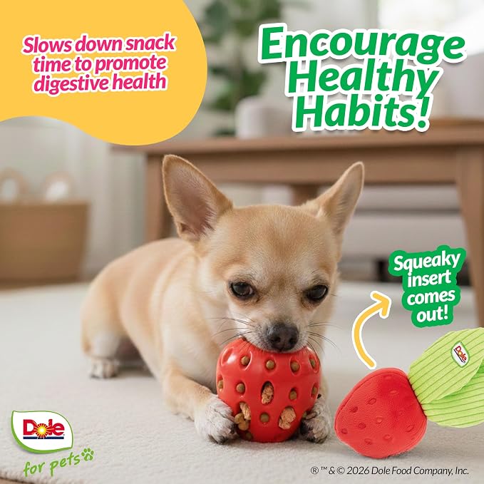 Dog Puzzle Toy with Crinkle Squeak Insert, Dog Enrichment Toys, Strawberry Dog Treat Toy, Great Mental Stimulation for Dogs