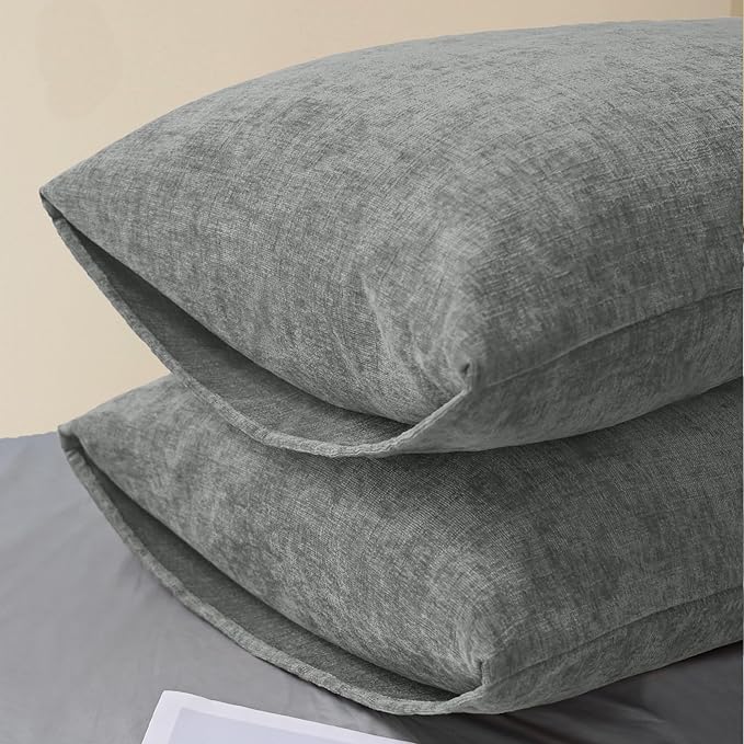CaliTime Decorative Throw Pillow Covers 26 X 20 Inches Medium Grey | Pack of 2, Cozy Chenille Cushion Cases for Sofa Bed Living Room Farmhouse Home