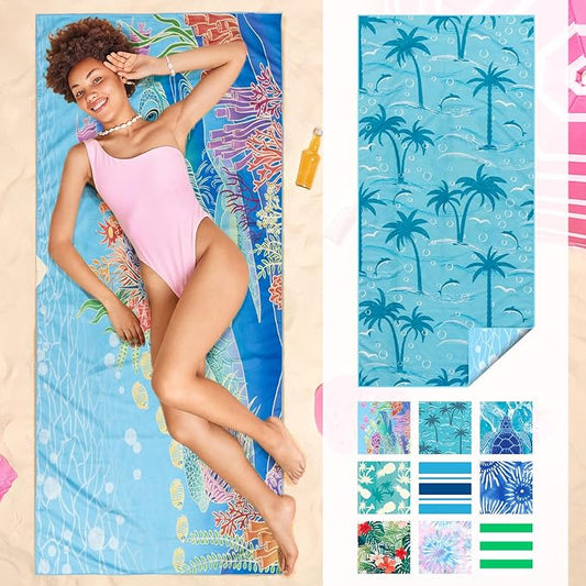 Gogreen Quick Dry Sand Free Beach Towel for Travel Pool Lightweight 71x32 in Absorbent Microfiber Oversized Towels Yoga Bath Camping Sport - Stylish Unique Gift - Coconut Tree