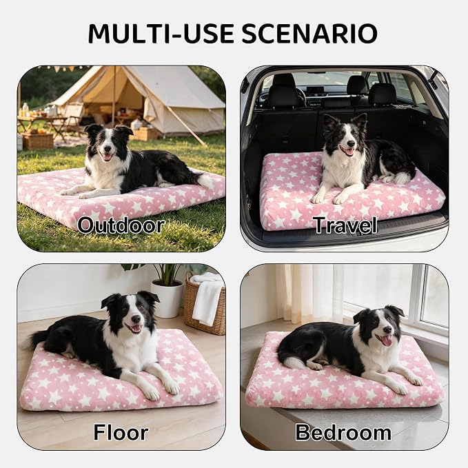 Orthopedic Dog Bed for Large Dogs, Washable Dog Mat with Removable Zippered Cover, Non-Slip Bottom, Comfort Crate Bed (Big&Little Stars Pink, M(30"*20"*3.1"))