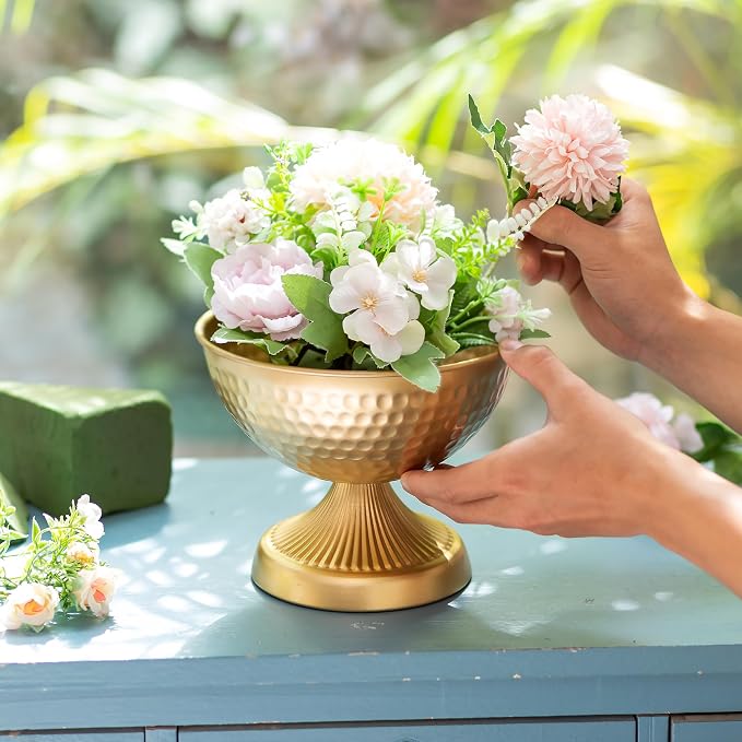 Sziqiqi Gold Urn Vase for Flowers, Wedding Table Compote Vase, 5.9in, 10Pcs | Hammered Vintage Urn Vase, Wedding Table Decoration Centrepieces Set, For Artificial Flowers,Party, Home Decor, Anniversary