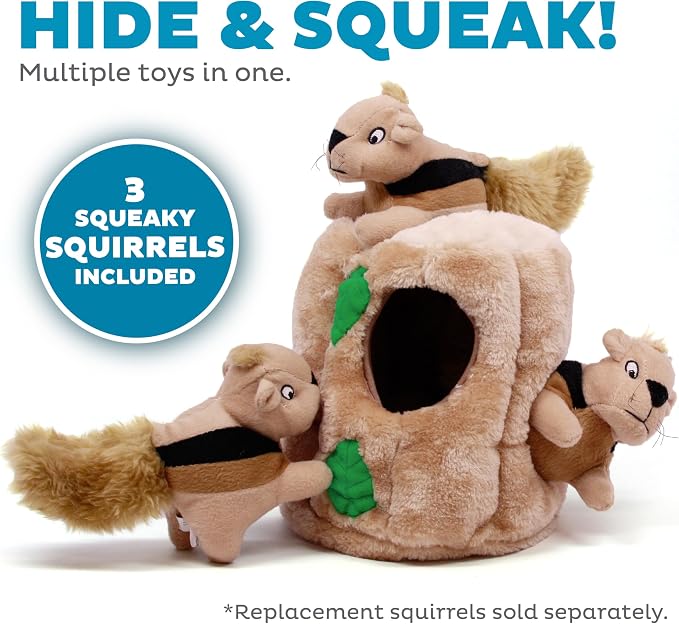 Outward Hound Hide-A-Squirrel Plush Squeaky Dog Toy, Large, 10.5" x 7.5" | Hide-n-Seek Puzzle, 3 Removable Squirrels, Fetch Play, Interactive Enrichment, Boredom Buster, Light Chewers, Dogs & Puppies