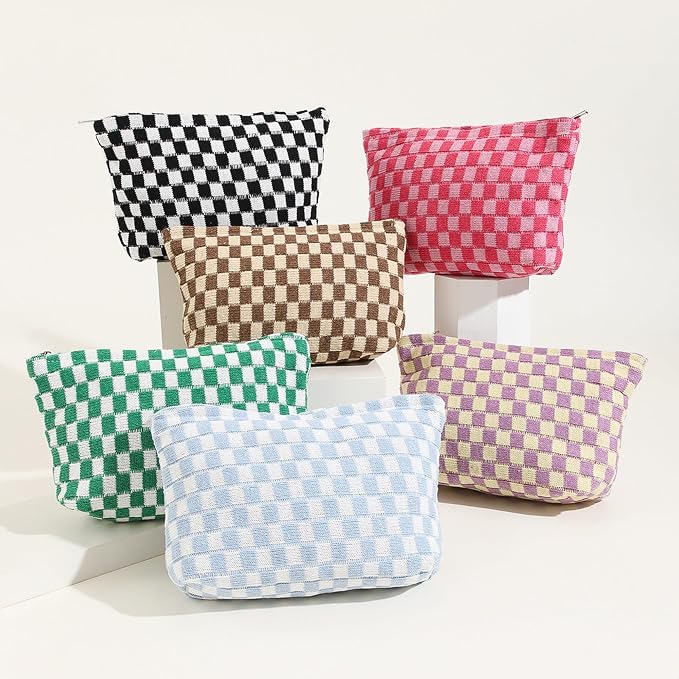 Cosmetic Bags for Women - Corduroy Cosmetic Bag Aesthetic Women Handbags Purses Smile Dots Makeup Organizer Storage Makeup Bag Girls Case Bags (Q-Checkered Khaki)
