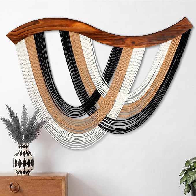 Mindsoft Minimalist Neutral Macrame Wall Hanging Dip Dyed Yarn Wall Art | Handmade Cotton Rope Tapestry for Bedroom, Living Room, Nursery, 31.5 x 23.6 Inch
