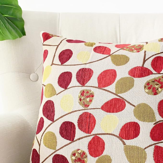 CaliTime Fall Decorative Throw Pillow Covers 16 X 16 Inches Ecru Red | Luxury Chenille Cute Leaves Cushion Case Shell for Couch Sofa Bed Living Room Home