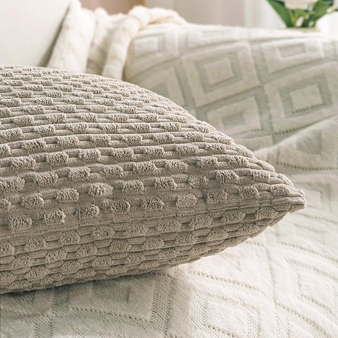 Set of 4 Taupe Decorative Throw Pillow Covers 20x20 Inch Corduroy Pillow Covers for Bed Couch Sofa Living Room Soft Square Cushion Cases