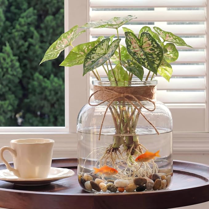 Houmury Glass Vases for Centerpieces 6 Inch Clear Large Vase Farmhouse Utensils Holder with Twine Ties Home Decor for Wedding Living Room Kitchen Dining Table Office (1)