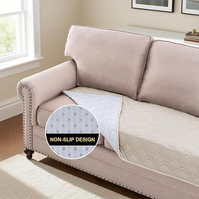 PrinceDeco Couch Cover for Dogs Waterproof Blanket Sofa Covers Washable Dog Couch Cover for 3 Cushion Anti-Slip Sofa Slipcover for Furniture Sofa, Crate, RV Seats,Car, Pet (30.5x82 Inch,French Oak)
