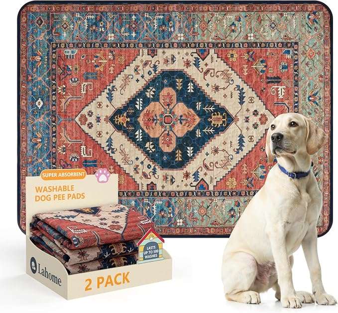 Lahome Reusable Washable Puppy Pads - 2 Pack Super Absorbent & Waterproof Dog Training Mats for Potty, Crate and Floor - Leakproof Pee Pads with Non-Slip Backing (Red, 36"x48")